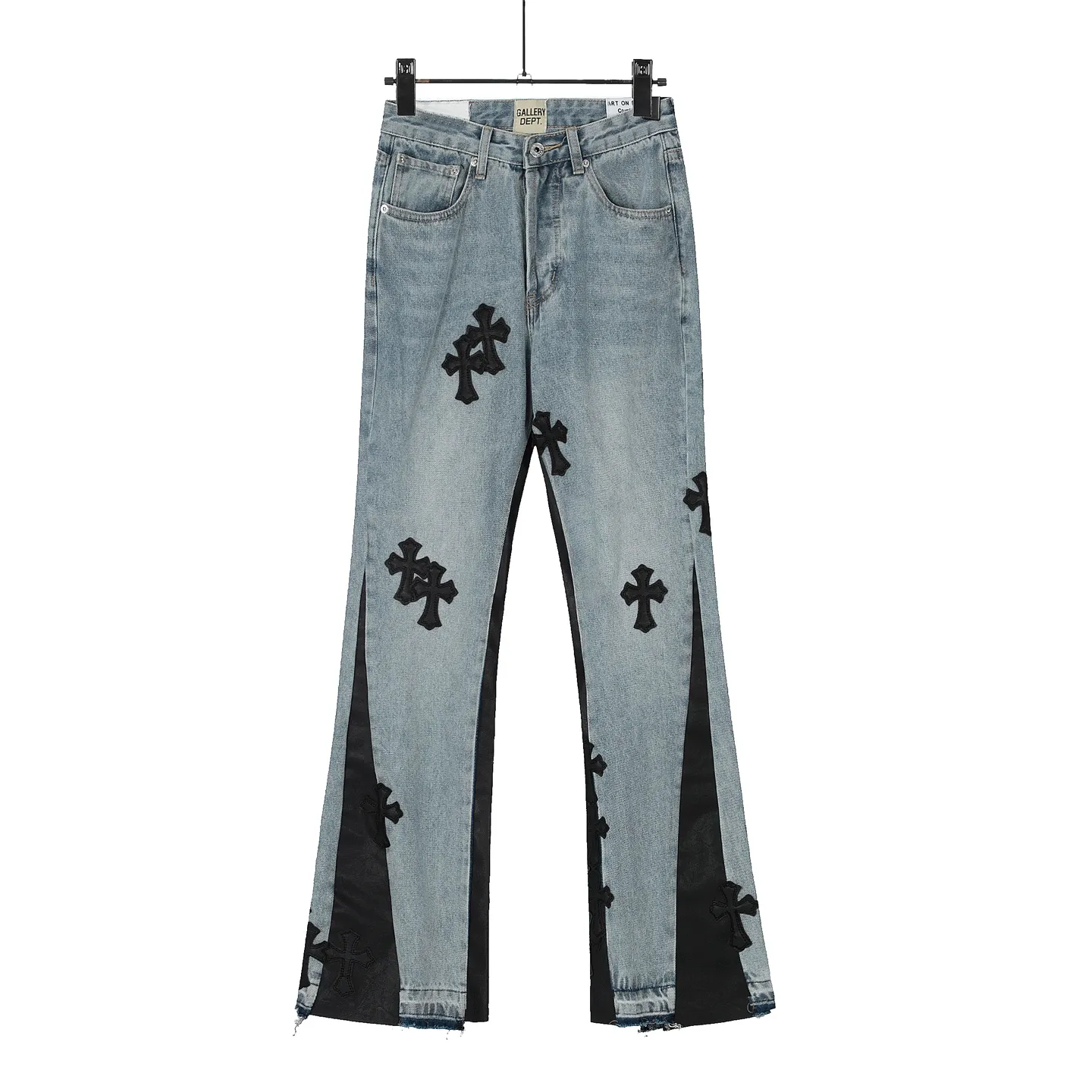 #8148 P290💰 Independent GALLERY DEPT. Vintage multi-leather splicing black leather cross loose washed flared jeans - truly restore the ultimate texture of Vintage - original hardware accessories washed and other elevators, QR code analysis are all purchased from the original factory, high degree of restoration, you are welcome to compare with a certain product ~ - three-dimensional version Loose and comfortable, not picky about the figure, tall and slim, factory Seiko, original factory quality control, same style for men and women, can be matched with couples, versatile recommendation Essential jeans for all seasons - sizes: 28 30 32 34 36